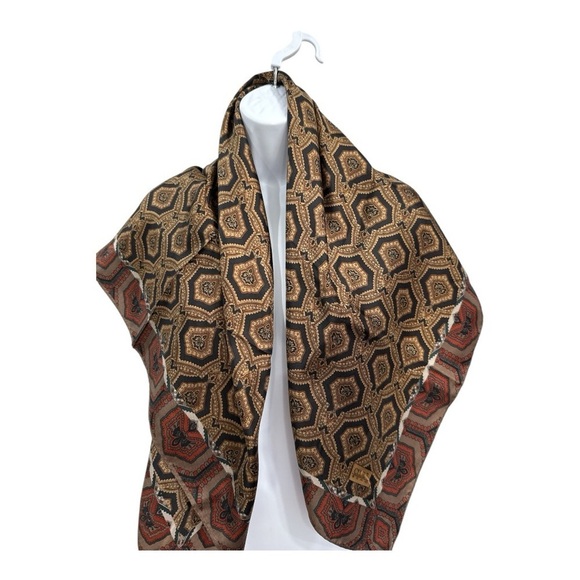 Echo Scarf "Club 7" Black Brown Geometric And Pailsley Print Silk - Picture 10 of 12